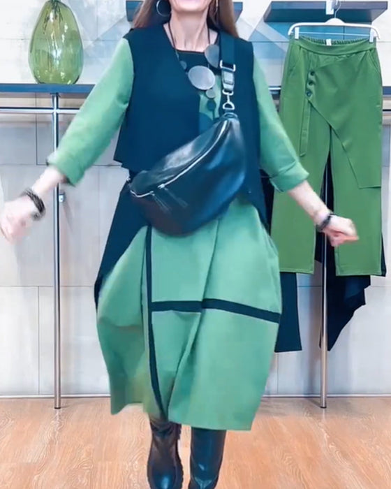 Vertical striped artistic dress