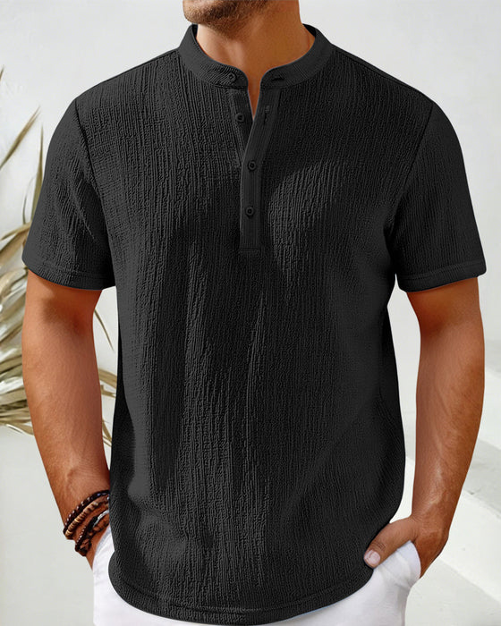 Solid Color Loose Henley Shirt