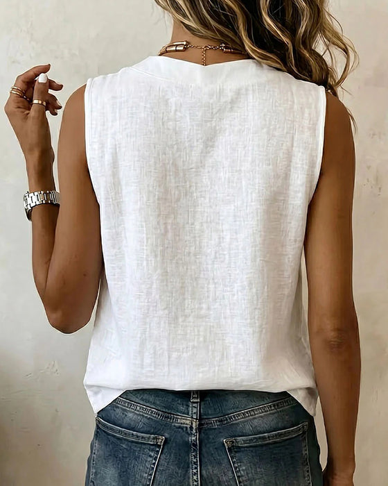 V-Neck Sleeveless Double-Side Snap Tank Top