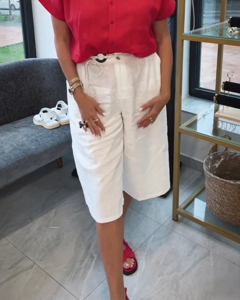 High Waist Loose Fit Tie Waist Wide Leg Pant
