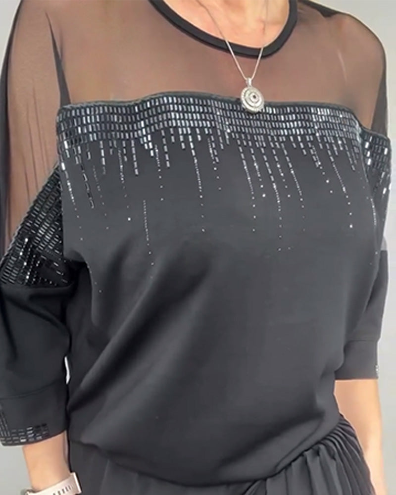 Mesh Splicing Loose Blouse