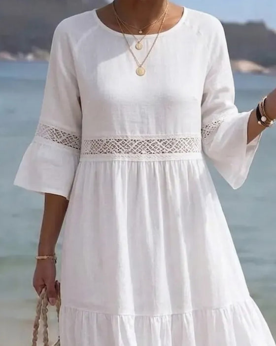 Lace Patchwork Flare Sleeve Long Dress