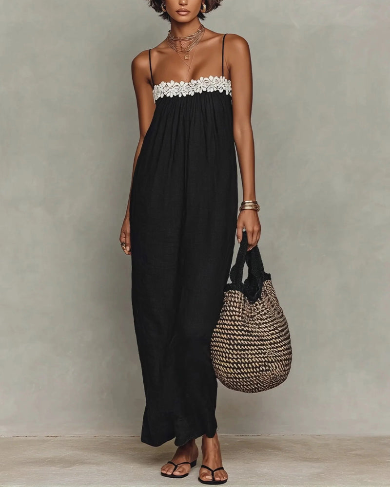 Contrast Color Straight Maxi Dress