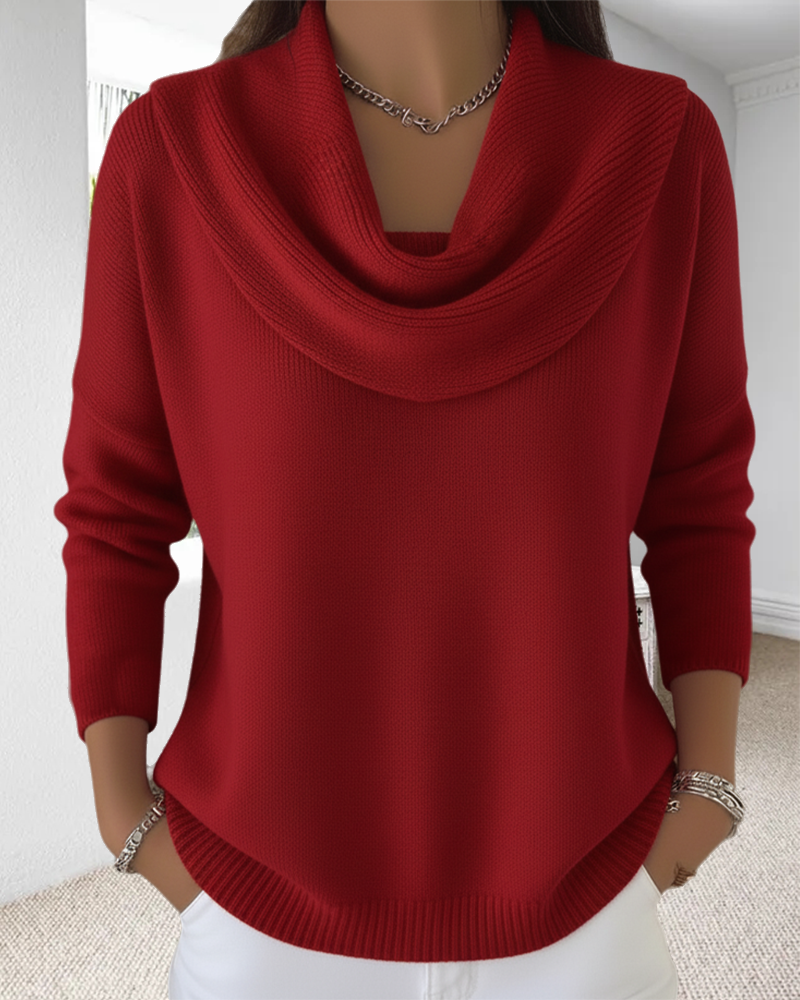 Solid Color Pile Collar Pullover Sweater