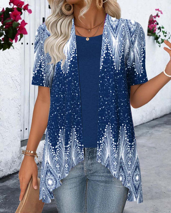 Irregular Short-Sleeved Positioning Fake Two-Piece Blouse