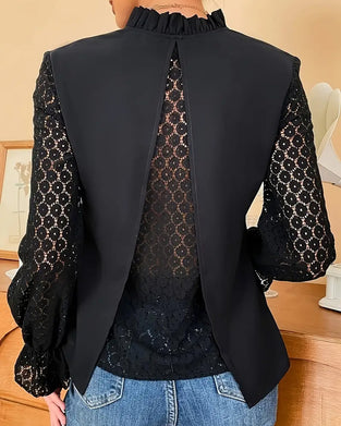 V-Neck Lace Long-Sleeved Blouse