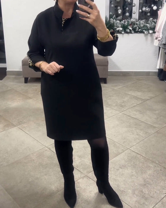 Solid Color Standing Collar Dress