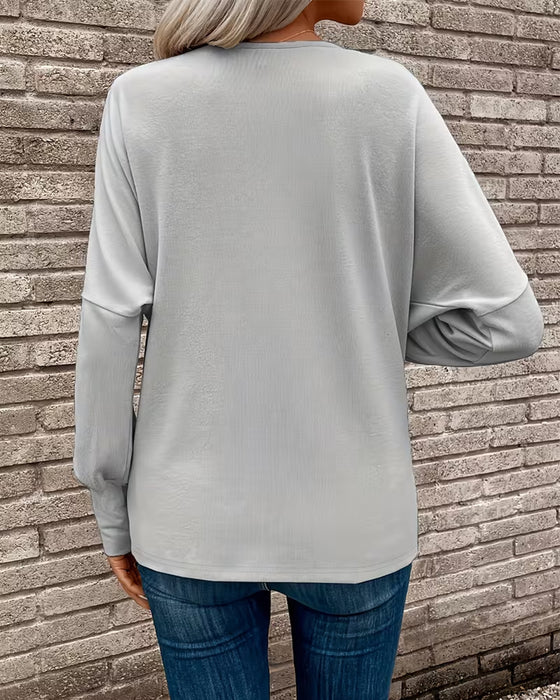 Mock Neck Button Long Sleeve Solid Top