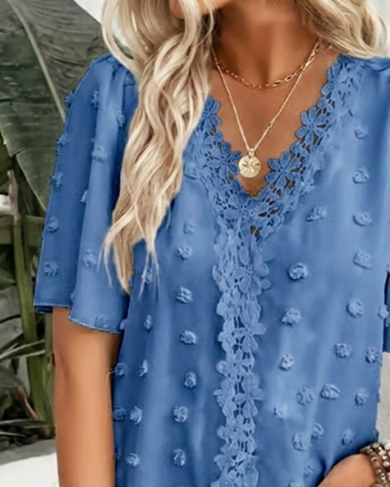 Spliced Jacquard Ruffle Sleeve Blouse