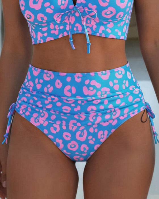 Lace Up Leopard Print Bikini