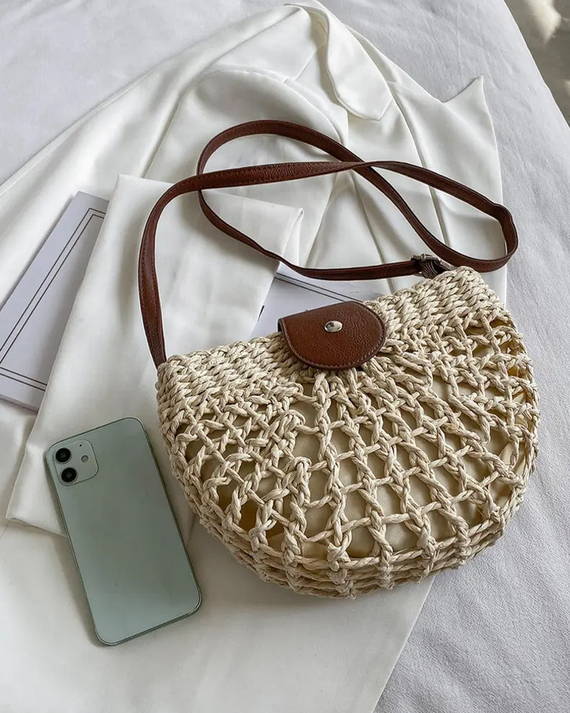Boho Semicircular Shape Hollow Out Straw Bag