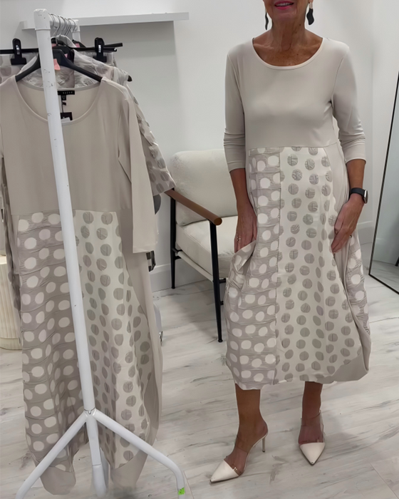 Round Neck Polka Dot Patchwork Tulip Dress