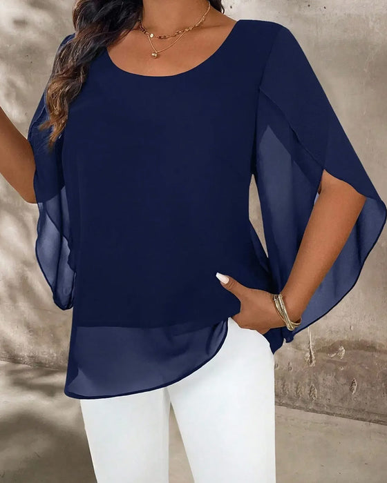 Crew Neck Irregular Solid Blouse