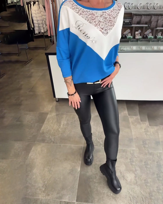 Fashionable Round Neck Patchwork Lace Top