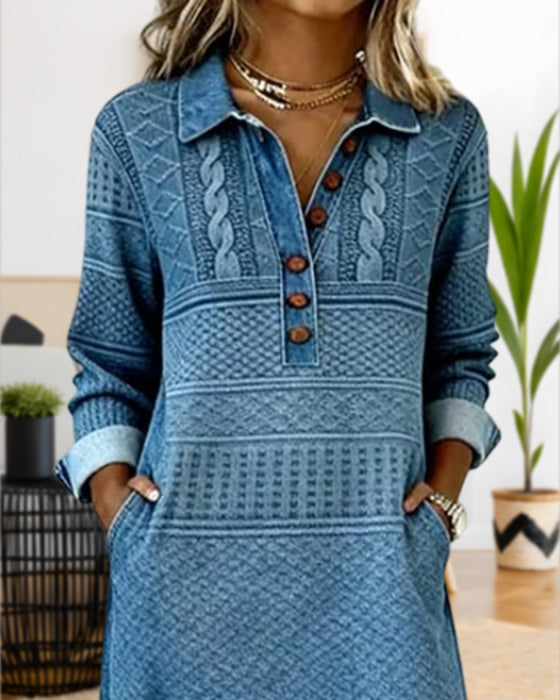 Fashionable Half Button Lapel Dress