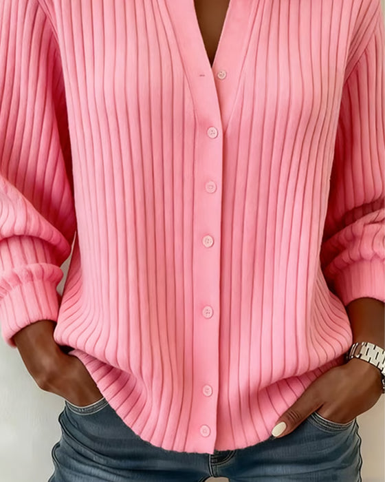 Round Neck Solid Color Long Sleeve Pullover