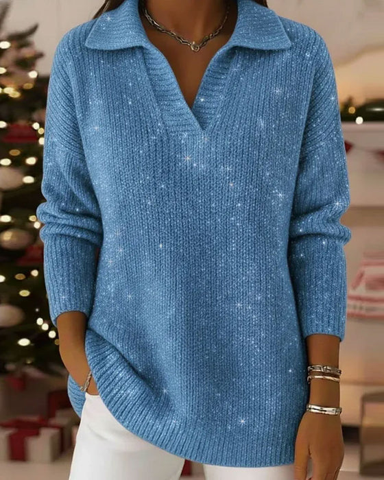 Lapel Long Sleeve Loose Pullover