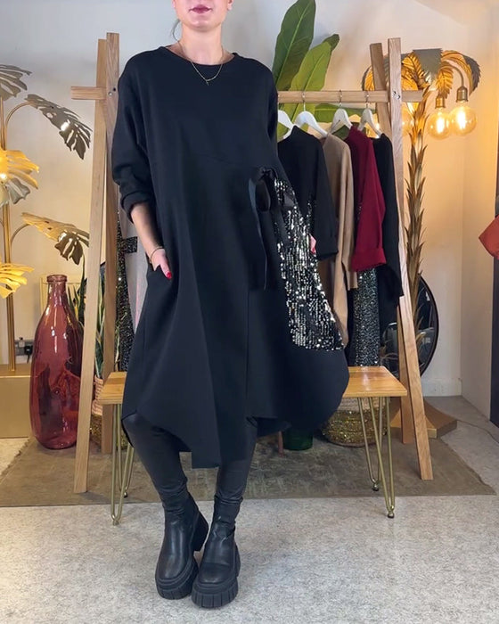 Long-Sleeved Loose Sequined Dress