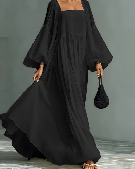 Square Neck Puff Sleeve Fairy Maxi Dress