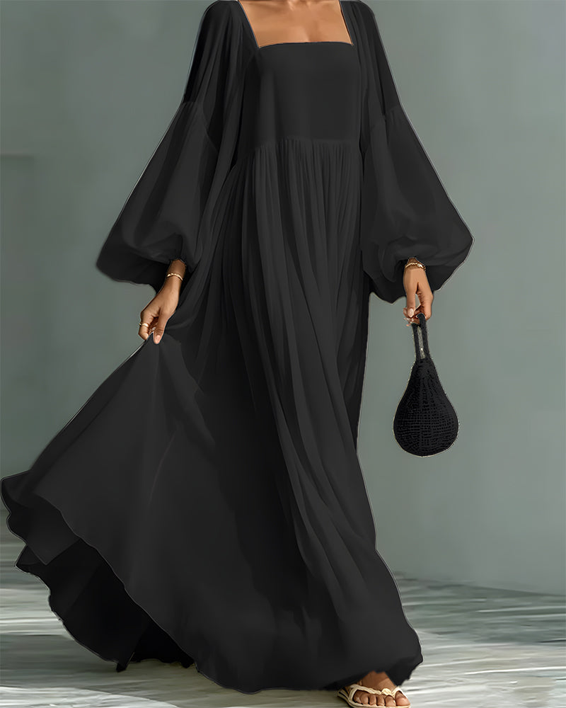 Square Neck Puff Sleeve Fairy Maxi Dress