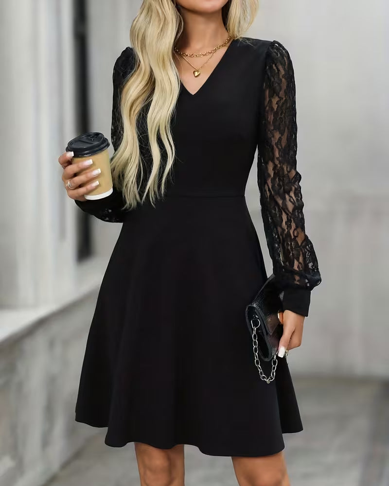 Elegant Lace Long Sleeve V-Neck Dress