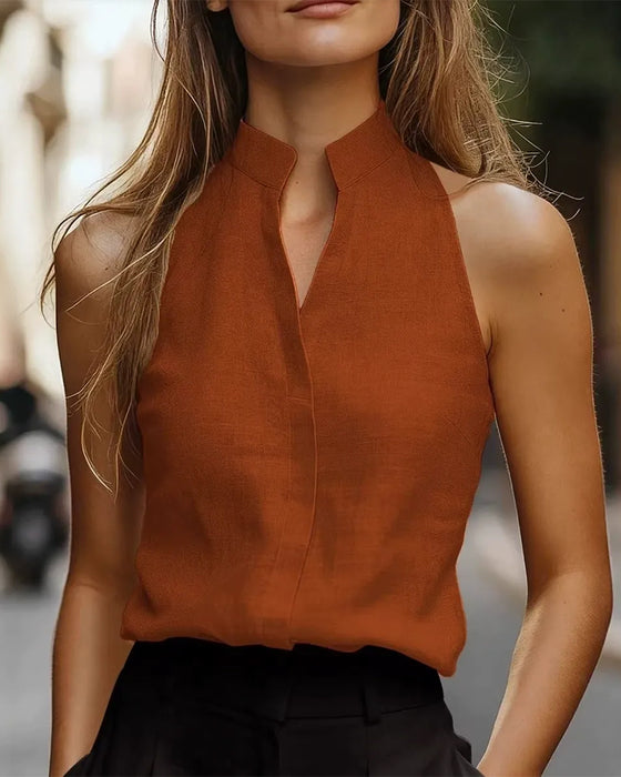 Mandarin Collar Sleeveless Tank Top