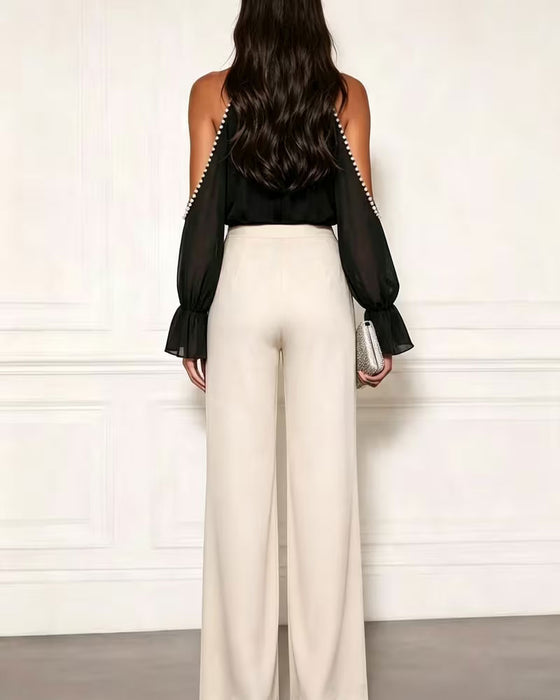 Turtleneck Off-Shoulder Ruffle Blouse