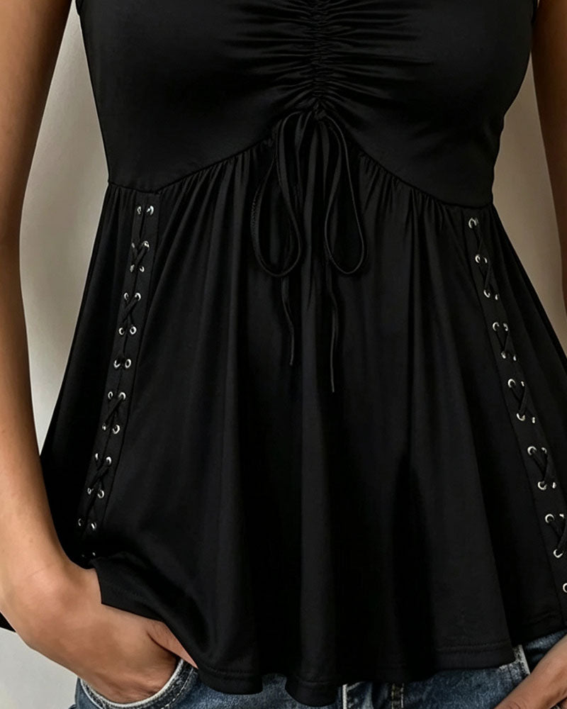 V-Neck Sleeveless Tie A-Line Tank Top