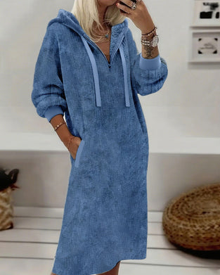 Stand-Collar Long Sleeve Velvet Dress