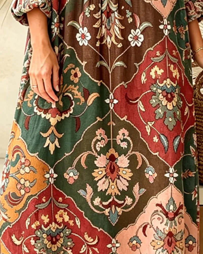 V-Neck Bohemian Long Sleeve Dress