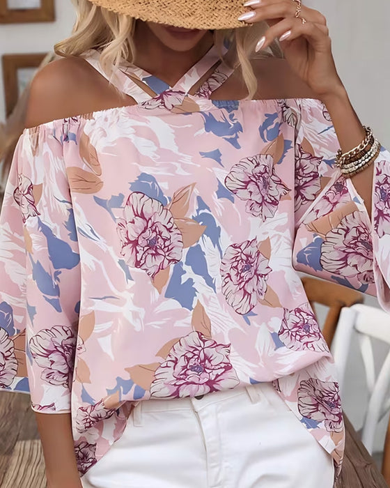 Floral Cross Off-Shoulder Blouse