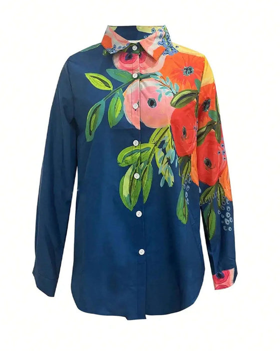 Printed Stand Collar Blouse