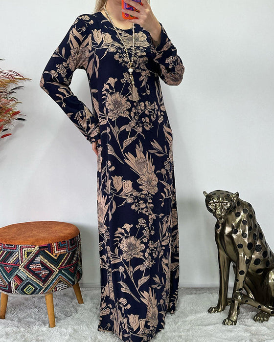 Round neck floral pattern dress