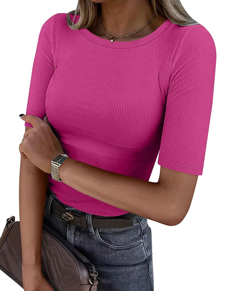 Crew Neck Ribbed Slim-Fit T-Shirt