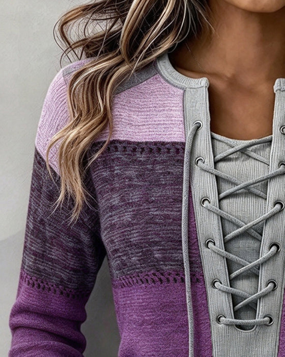 Tie Striped Color Block Fitted Sweatshirt