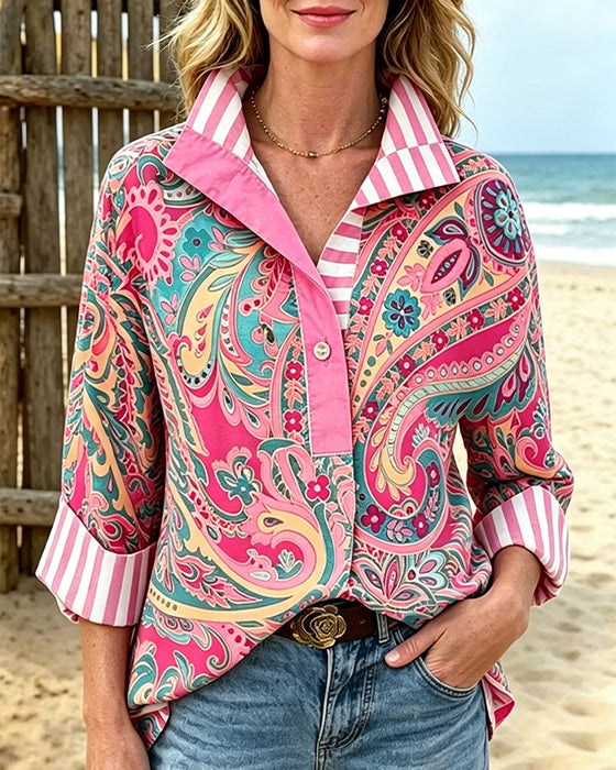 Patchwork Floral Print Casual Blouse