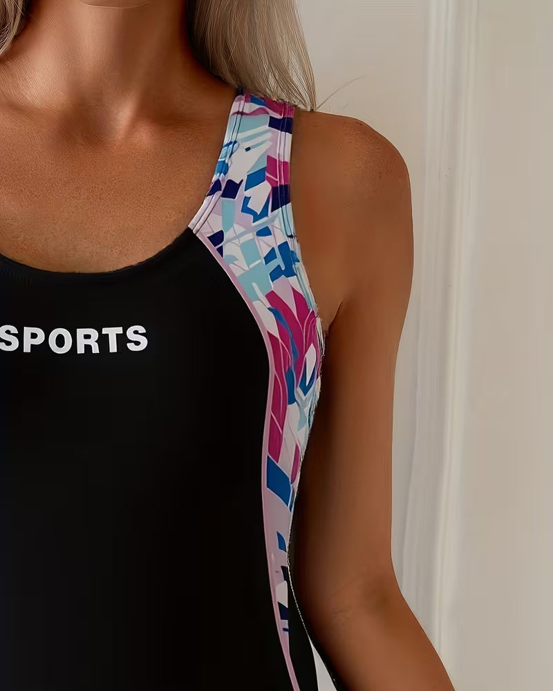 Flat-Angle Sports Vest One-Piece Swimsuit