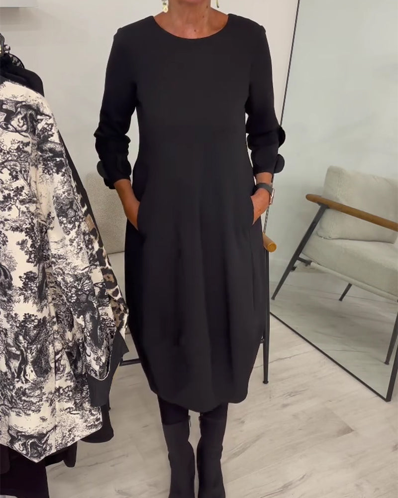 Crewneck Loose Fit Draped Casual Dress