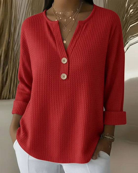 V-Neck Waffle Women's Top