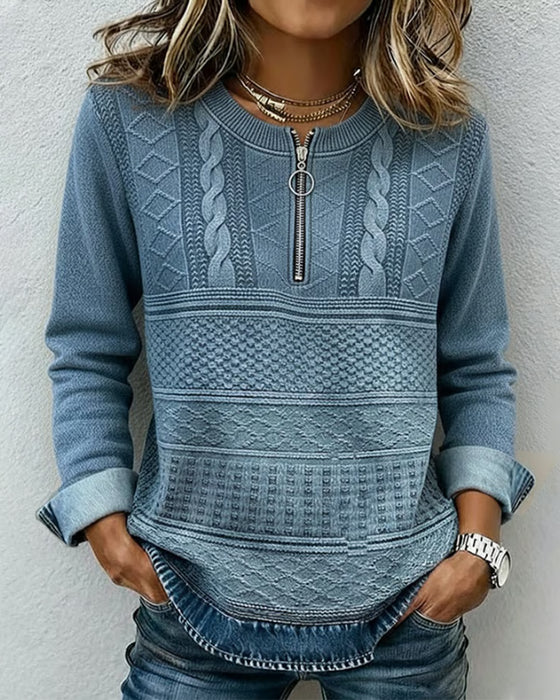 Half-Zip Cable Knit Casual Hoodie