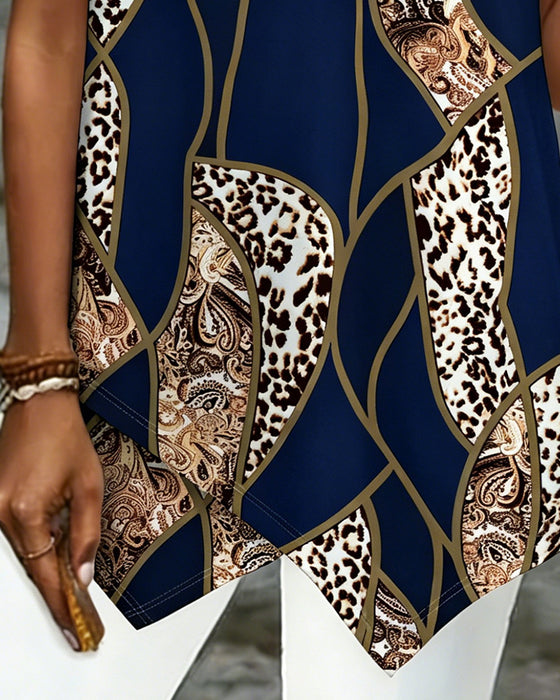 Irregular Geometric Leopard Print T-Shirt