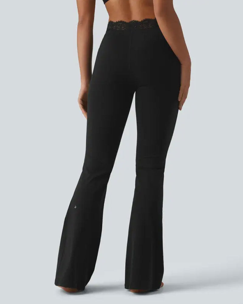 Lace Waist Slight Flare Yoga Pant
