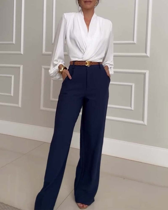 Casual solid color pocket pants