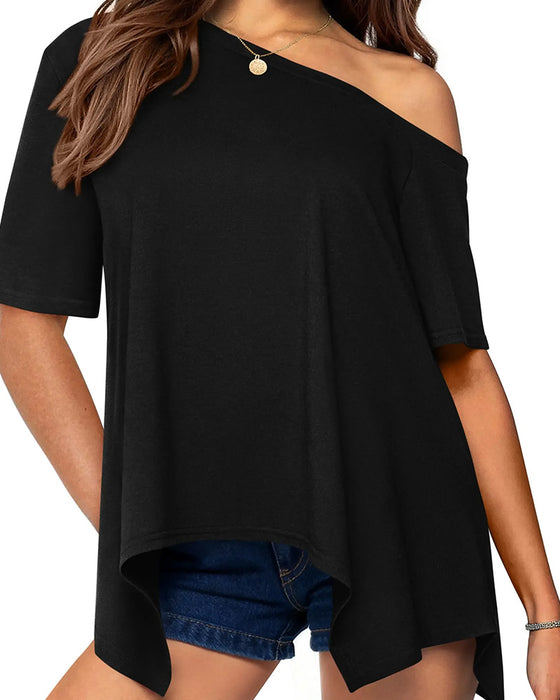 Asymmetric Off-Shoulder Short Sleeve T-Shirt