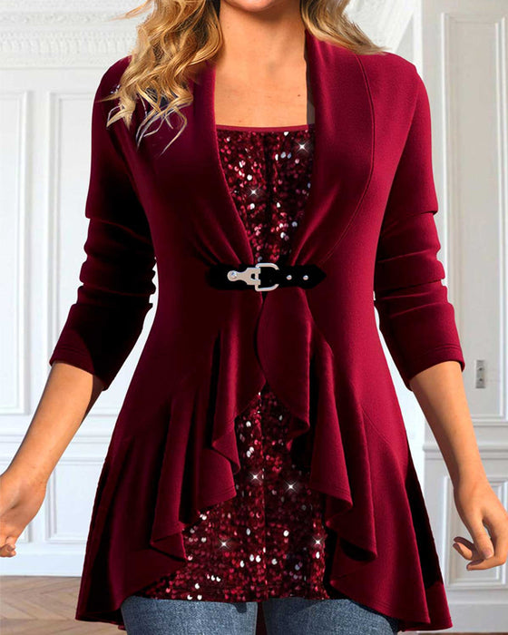 Patchwork Sequin Top with Ruffles