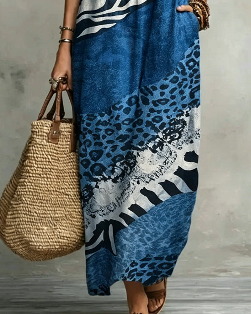 V-Neck Ruffle Pattern Patchwork Dress