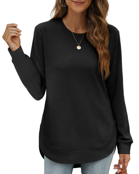 Round Neck Curved Hem Solid Sweatshirt