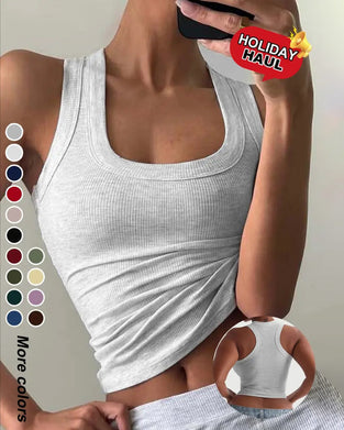U-Shaped Square Neckline Slim-Fit Tank Top