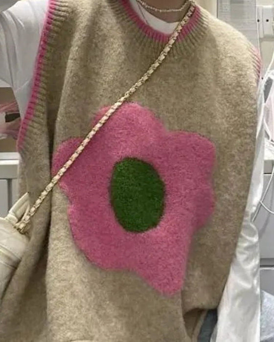 Round neck floral sweater vest