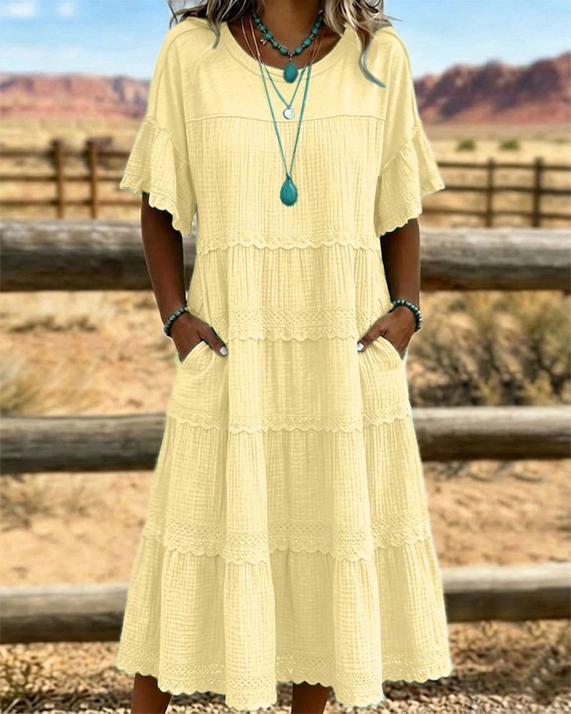 Short Sleeve Pocket Long Dress